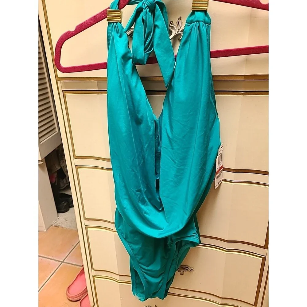 Bar III Draped Monokini One-piece Swimsuit Green Jade XS NWT